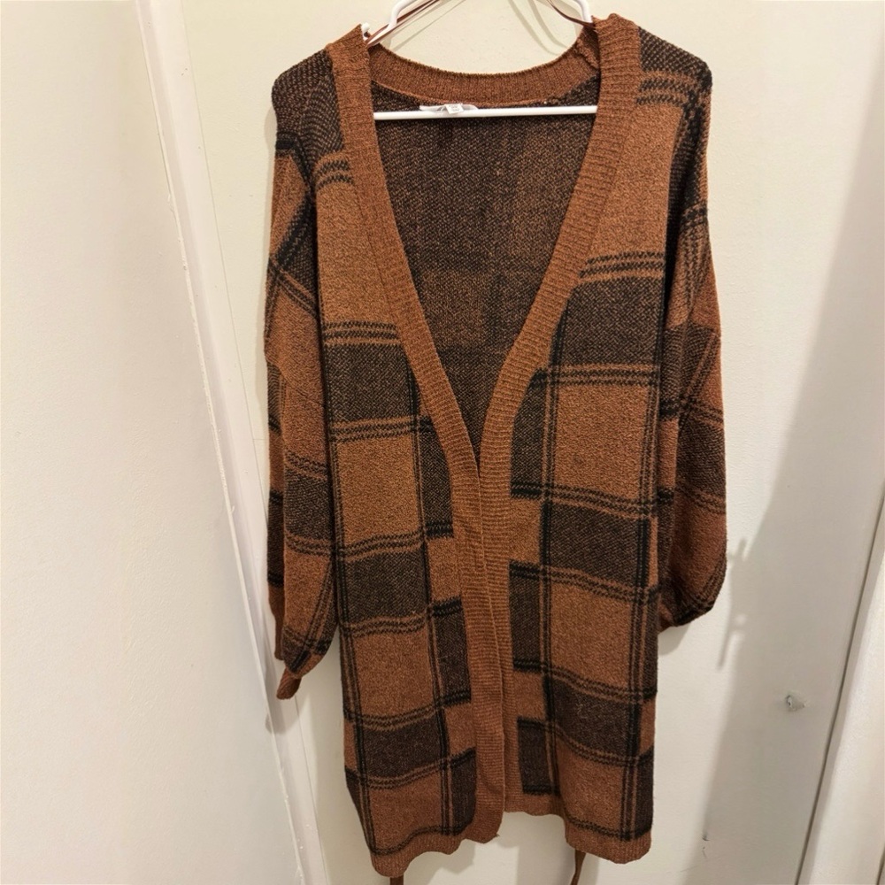 Plaid Open-Front Cardigan Sweater